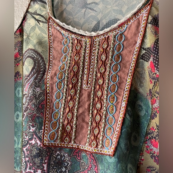 Sundance Womens S Embroidered Beaded Tank Top Long Sides Flowy Silky Fairycore - Picture 6 of 15